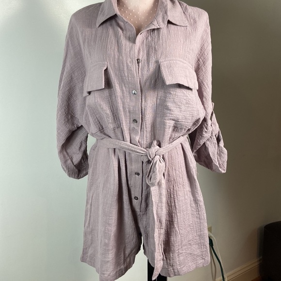 Gauze belted romper (lilac) - Picture 2 of 6